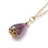 Natural Amethyst Teardrop Pendant Necklace NJEW-JN03966-4