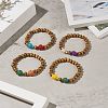 Dyed Synthetic Turquoise(Dyed) Tortoise & Natural Wood Beaded Stretch Bracelet for Women BJEW-JB09147-5