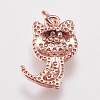 Brass Micro Pave Cubic Zirconia Kitten Charms ZIRC-E147-42RG-2