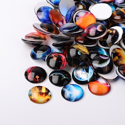 Starry Sky Printed Glass Half Round/Dome Cabochons GGLA-N004-10mm-D-1
