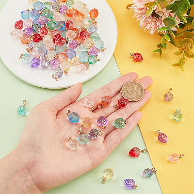 100Pcs 10 Style Two Tone Transparent Spray Painted Glass Pendants GLAA-PH0002-72-1