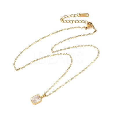 304 Stainless Steel Pave Clear Cubic Zirconia Geometric Pendant Necklaces for Women SA-CBA8C9C-11A-G-1