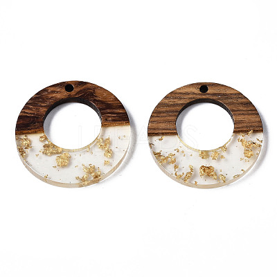 Transparent Resin & Walnut Wood Pendants RESI-S389-036A-B05-1