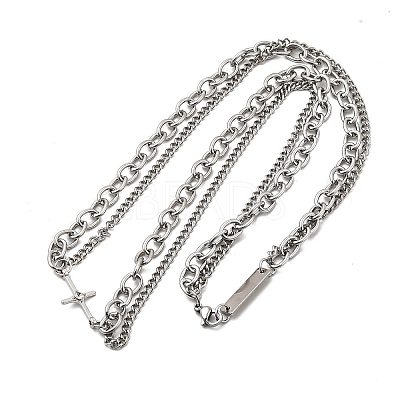 Gothic Style 304 Stainless Steel Link Double Layer Necklaces for Men FS-WG470F1-05-1