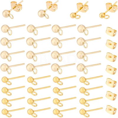 60pcs 2 size Brass Ball Stud Earring Post KK-PH0009-30-1
