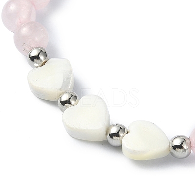 Natural Rose Quartz Round Beaded Bracelets BJEW-JB09878-02-1