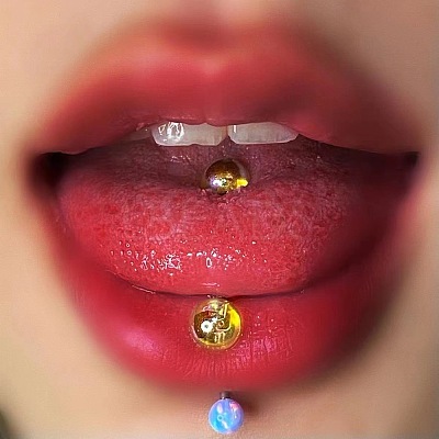 304 Stainless Steel with Acrylic Round Ball Straight Barbell Tongue Rings FS-WG99CB2-12-1