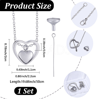 1Pc 304 Stainless Steel Heart Pendant Urn Ashes Necklaces NJEW-CN0001-19P-1