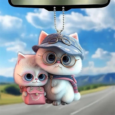 Cat with Glasses Acrylic Hanging Ornaments PW-WG7B355-01-1