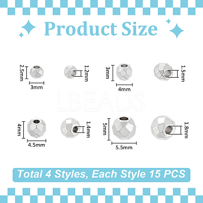 60Pcs 4 Styles 304 Stainless Steel Beads STAS-UN0064-67-1