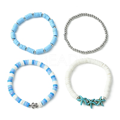 4Pcs 4 Styles Polymer Clay Heishi Surfer Stretch Bracelets Set BJEW-TA00373-1