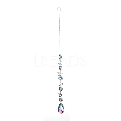 AB Color Plated Crystal Teardrop Big Pendant Decorations HJEW-G019-03B-1