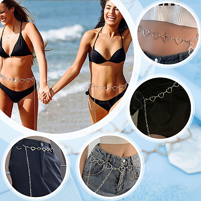 2Pcs 2 Style Alloy Heart Waist Chains AJEW-PH0004-05-1