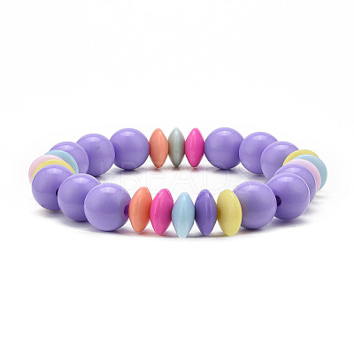 Opaque Acrylic Round & Rondelle Beaded Stretch Bracelets BJEW-JB09099-1