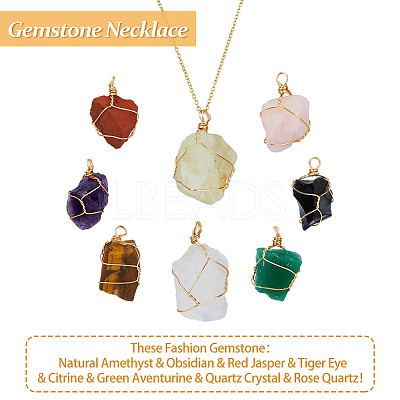 8Pcs 8 Styles Nuggets Natural Mixed Gemstone Pendant Necklaces Set for Women NJEW-FI0001-47-1