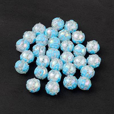 UV Plating Rainbow Iridescent Crackle Acrylic Enamel Beads OACR-I003-07-1