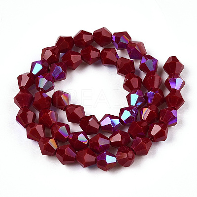 Opaque Solid Color Electroplate Glass Beads Strands EGLA-A039-P6mm-L22-1
