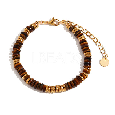 Retro Natural Tiger Eye & Stainless Steel Beaded Bracelets for Women NO5359-3-1