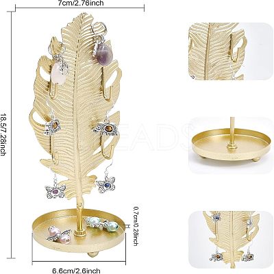 Iron Earring Display Stands with Round Tray EDIS-WH0016-018A-1