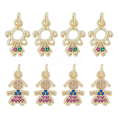 8Pcs 2 Style Brass Micro Pave Cubic Zirconia Charms KK-DC0003-16-1