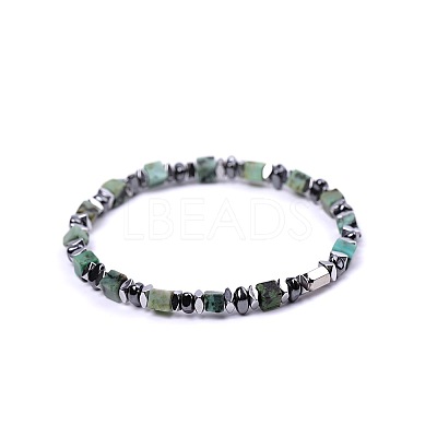 Natural African Turquoise(Jasper) Cube Beaded Stretch Bracelets for Women EZ7380-1-1