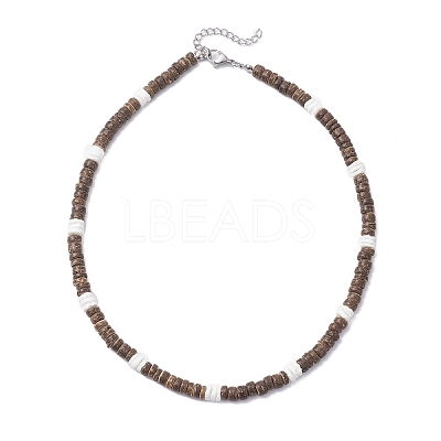 Natural White Shell & Coconut Heishi Beaded Necklaces for Women NJEW-JN05473-01-1