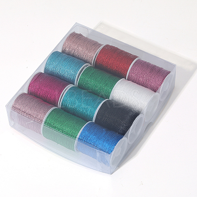 12 Rolls Polyester Sewing Metallic Thread OCOR-WH20074-07A-1