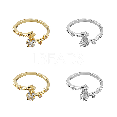 4Pcs 2 Colors Alloy Micro Pave Clear Cubic Zirconia Cuff Rings for Women RJEW-GO0001-10-1