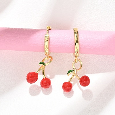 Cherry Brass Enamel Hoop Earrings EJEW-M077-14G-01-1