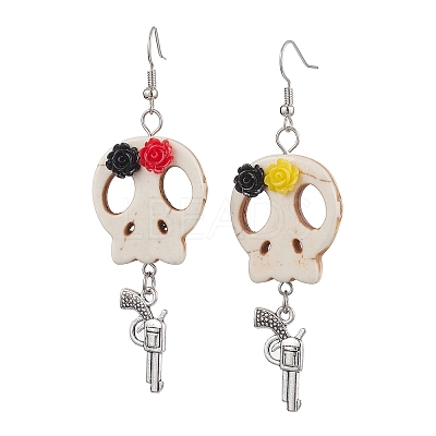 Halloween Theme Brass Dangle Earrings EJEW-JE06039-S-1