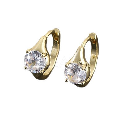 Brass Pave Clear Cubic Zirconia Hoop Earrings WGEEE3C-01-1