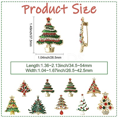 9Pcs 9 Styles Christmas Tree Enamel Pins JEWB-CJ0003-28-1