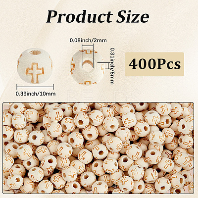 400Pcs Natural Round Wood Beads WOOD-PA0001-49-1