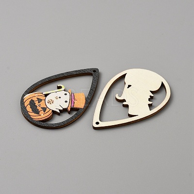 Halloween Theme Single Face Printed Aspen Wood Big Pendants WOOD-TAC0018-09F-1