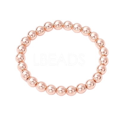 3Pcs Electroplate Non-magnetic Synthetic Hematite Round Beads Stretch Bracelets for Women BJEW-JB11944-1