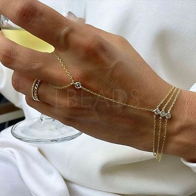 304 Stainless Steel Pavel Clear Cubic Zirconia Flat Round Cable Chain Ring Bracelets for Women UE4042-1