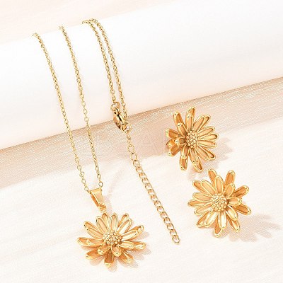 304 Stainless Steel Pendant Necklaces & Stud Earrings Set for Women SJEW-G086-01G-1