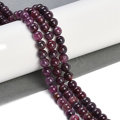 Natural Gemstone Ruby Round Beads Strands G-O017-6.5mm-06-1