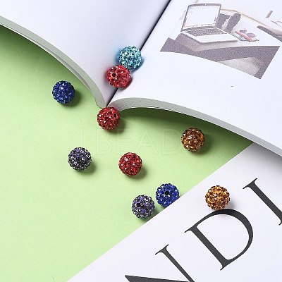Mixed Color Polymer Clay Grade A Crystal Rhinestone Pave Disco Ball Beads X-RB-H258-10MM-M-1