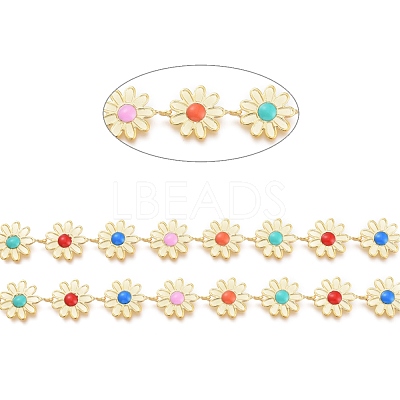 Brass Enamel Flower Link Chains CHC-K009-22G-1