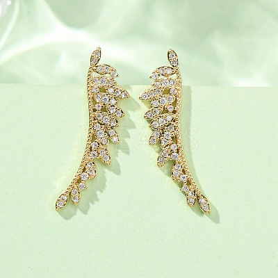 Brass Pave Cubic Zirconia Stud Crawler Earrings KK-CBAA351-08G-1