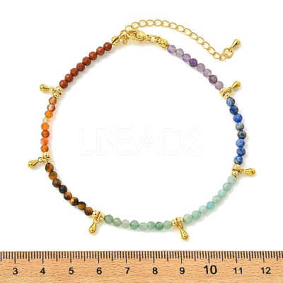 Chakra Grade A Natural Amethyst & Lapis Lazuli & Amazonite & Green Aventurinee & Tiger Eye & Carnelian & Red Jasper Faceted Round Beaded Anklets AJEW-AN00882-1