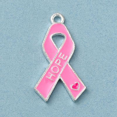 Breast Cancer Pink Awareness Ribbon Theme Alloy Enamel Pendants ENAM-A147-01G-1