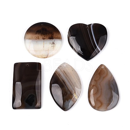 Natural Coffee Banded Agate Pendants G-N361-03-1