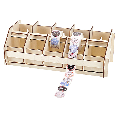 Wooden Adjustable Sticker Roll Holder Dispenser AJEW-WH0270-056-1