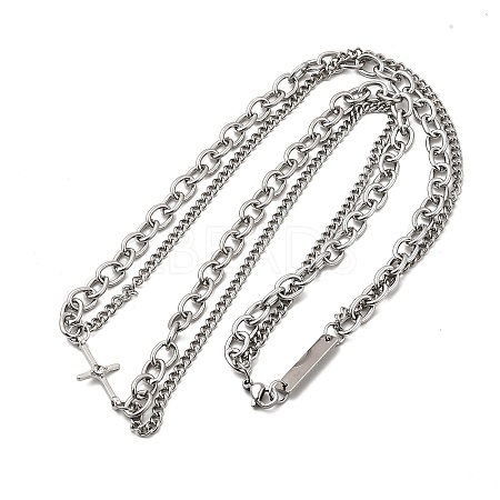 Gothic Style 304 Stainless Steel Link Double Layer Necklaces for Men FS-WG470F1-05-1
