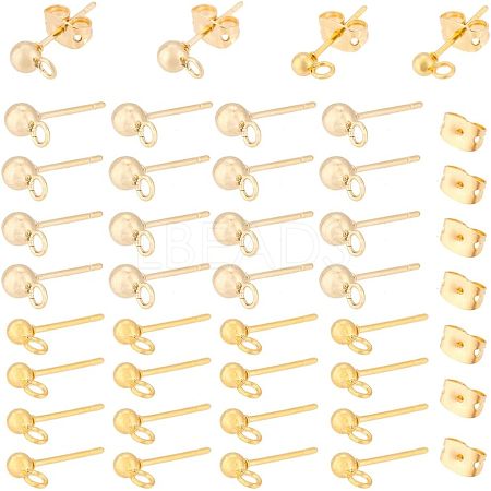 60pcs 2 size Brass Ball Stud Earring Post KK-PH0009-30-1