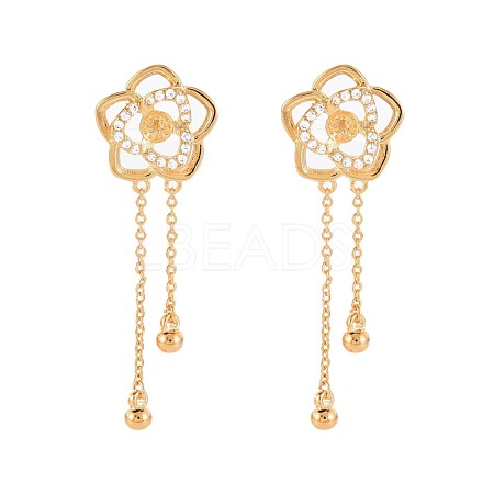 Brass Micro Pave Clear Cubic Zirconia Stud Earring Findings KK-S364-132-1