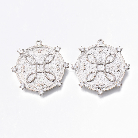 Brass Micro Pave Clear Cubic Zirconia Pendants KK-N232-165-NF-1