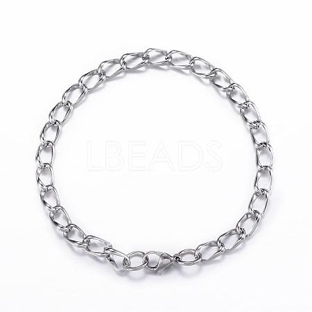 Tarnish Resistant 304 Stainless Steel Curb Chain Bracelets BJEW-P064-28P-1